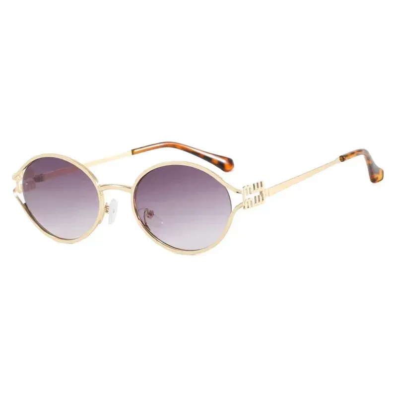 Lenses Color: Blue - Luxury Brand Designer Oval Sunglasses For Women Sexy Metal Frame Small Round Sun Glasses Ladies Stylish Eyewear Shades UV400
