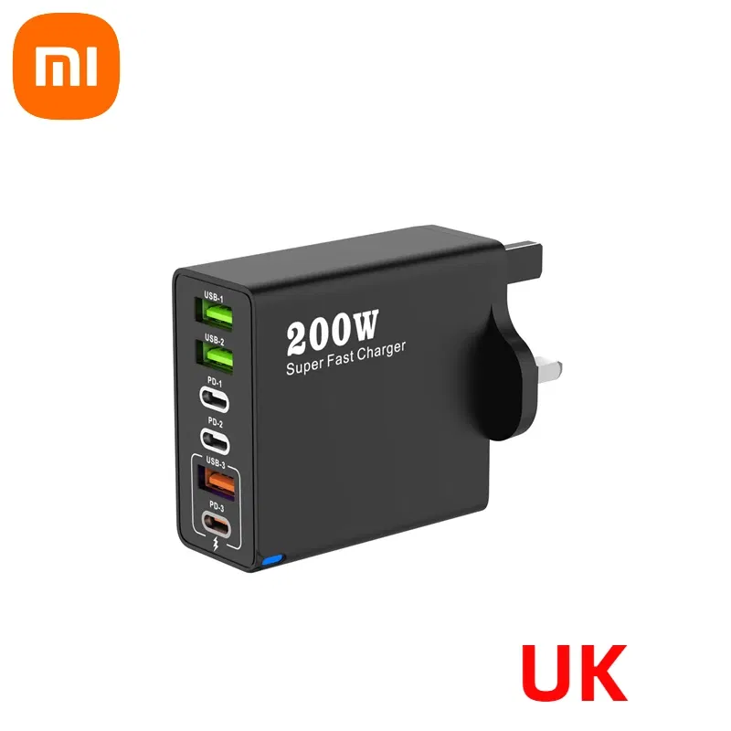 Plug Type: KR - Xiaomi 200W Super Fast Charging 6 Port USB C Charger PD3.0 USB C Type C Mobile Phone Charger For iPhone 16 Samsung Xiaomi ipad