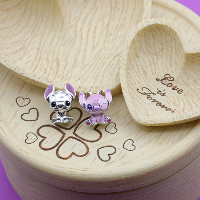 Gem Color: tan - S925 Silver Jewelry Stitch and Angel Charms Disney Series Bead 1:1 Model with Logo Fit Pandora Bracelet Women Diy Making Jewelry