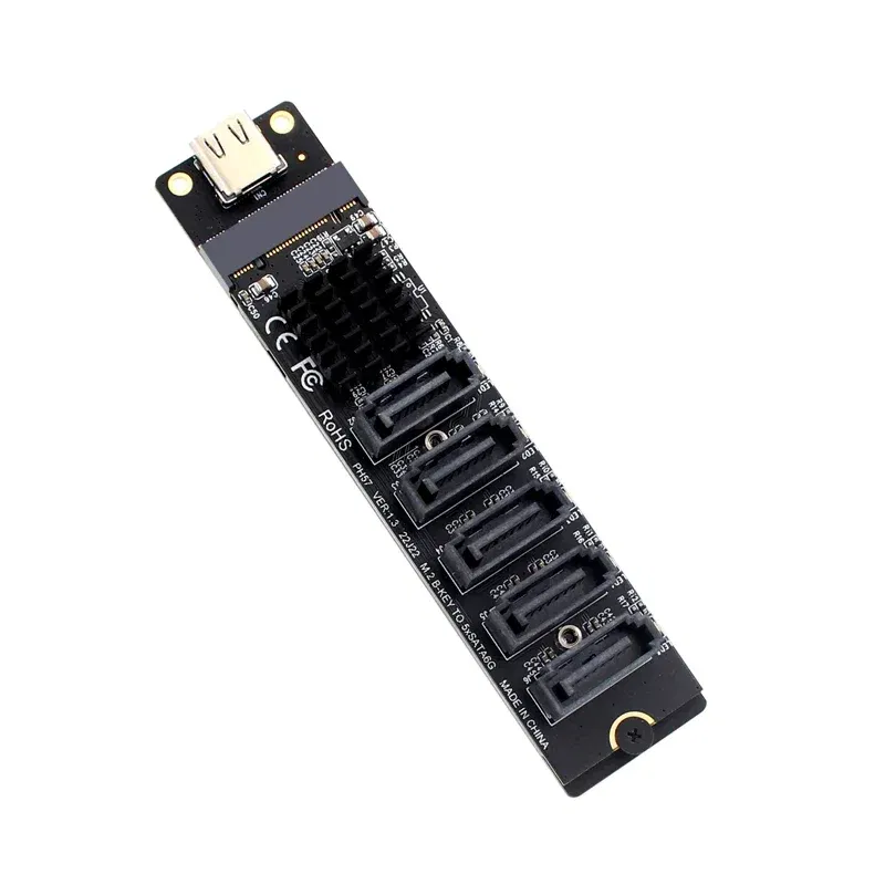 SATA Expansion Card Riser Type C to 5 Port SATA 3.0 6Gbps Adapter Card USB C to SATA3.0 Converter for Computer JM575+JMS580 Chip