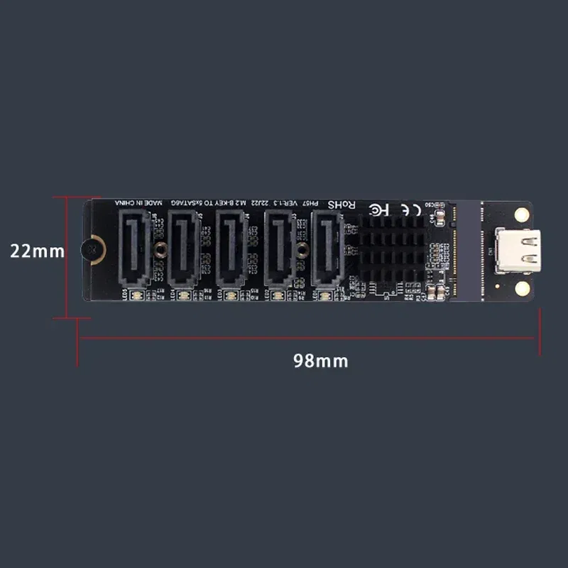 SATA Expansion Card Riser Type C to 5 Port SATA 3.0 6Gbps Adapter Card USB C to SATA3.0 Converter for Computer JM575+JMS580 Chip