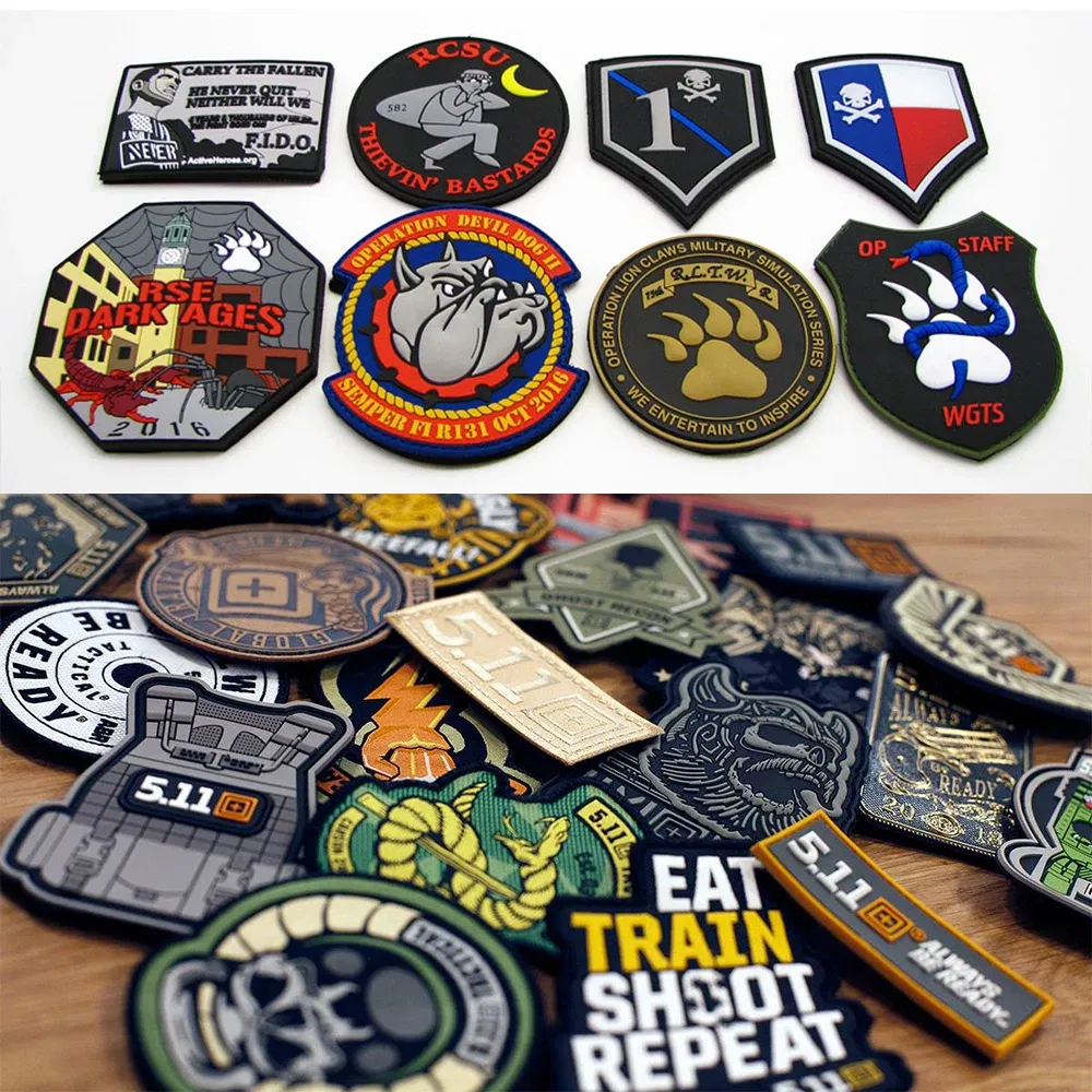 Custom PVC Patches Wholesale 50 Pieces Rubber 2D 3D Logos Tactical Pvc Badges With Hook Loop for Cap Bag Clothes Applique DIY