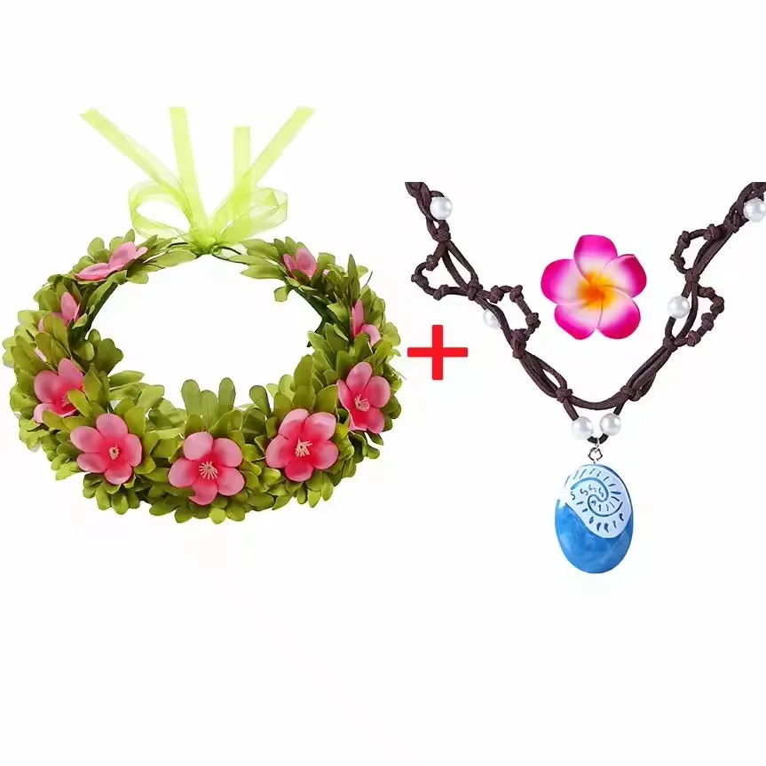 Color: Yellow - Girls Moana Garland Flower Wreath Headdress Kid Adult Princess Costume Cosplay Vaiana Floral Headgear Wig