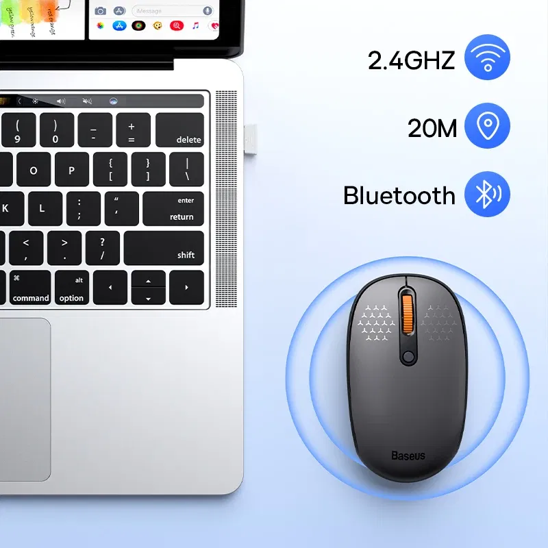 Color: PURPLE - Baseus Mouse Bluetooth Wireless Computer 1600DPI Silent Mouse with 2.4GHz USB Nano Receiver for PC MacBook Tablet Laptop Mouse
