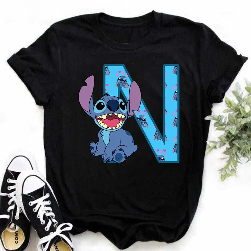 Color: Lavender, Size: S - Disney Lilo&Stitch A-Z Alphabet Summer Women's Printed T-Shirt Women's Casual Tops T-Shirt Fashion Cartoon Plus Size T-Shirt