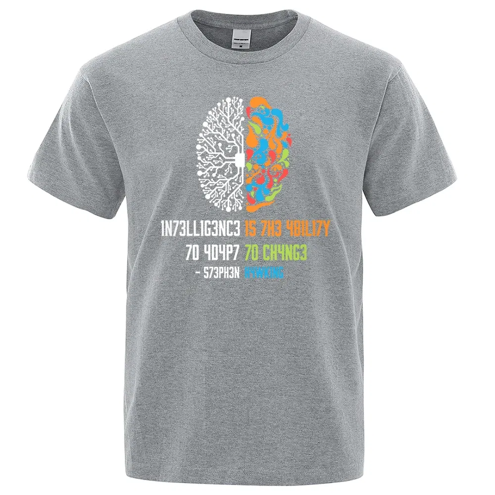 Color: GRAY, Size: L - Intelligence Is The Ability To Adapt To Change Tops Men Women Shirt Loose Clothing Loose Cotton Oversize Tshirt Hip Hop Tops