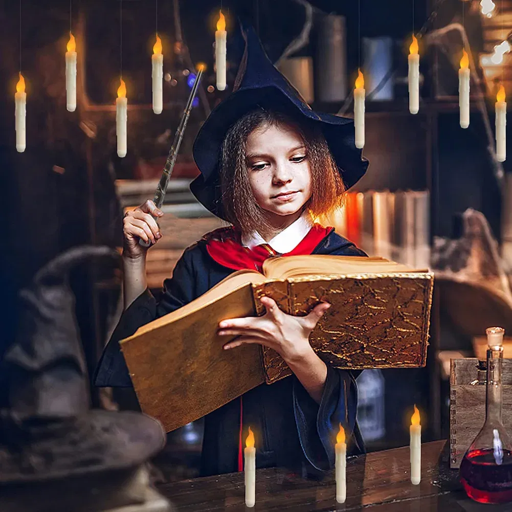 Emitting Color: changeable - Halloween LED Floating Candles Magic Wand Remote Hanging Operated Potter Harries Battery Floating Candles Warm Light Decoration
