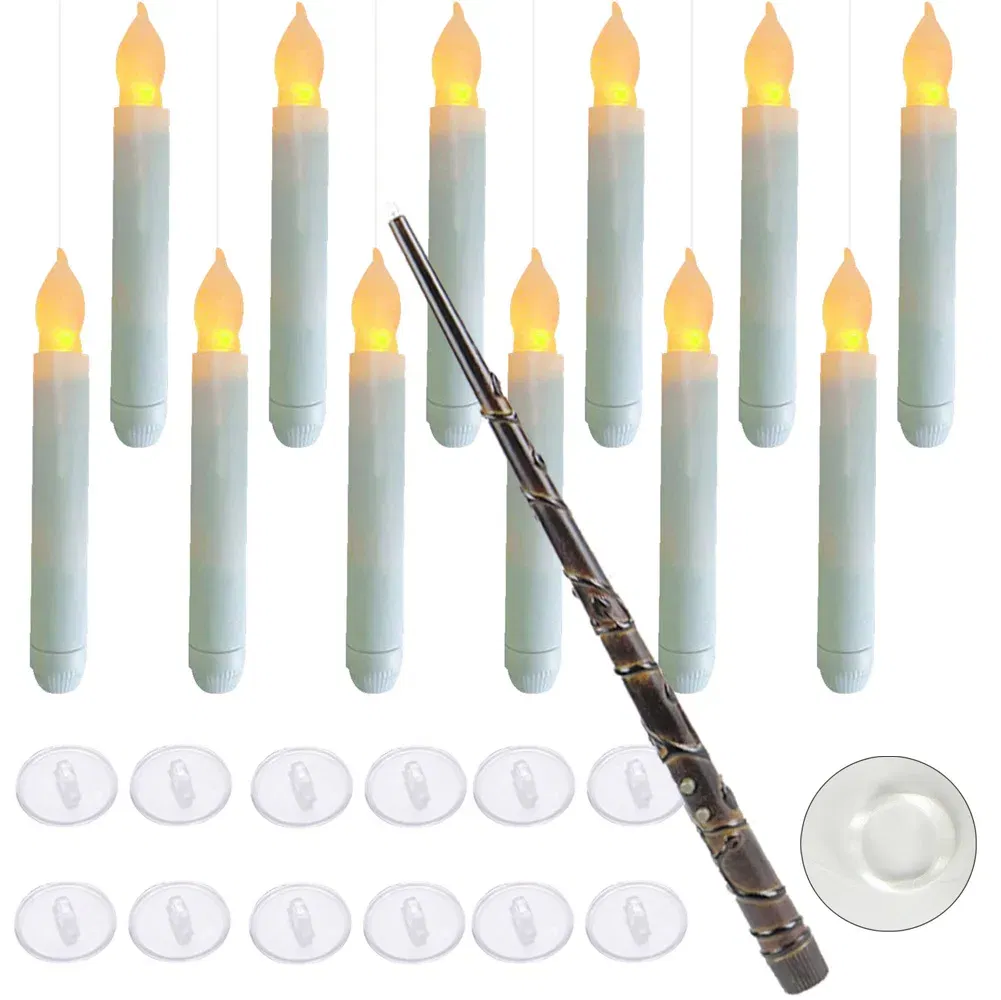 Emitting Color: changeable - Halloween LED Floating Candles Magic Wand Remote Hanging Operated Potter Harries Battery Floating Candles Warm Light Decoration