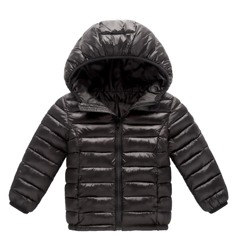 Color: black, Kid Size: 4T - Boys Girls Autumn Down Coats Kids Winter Windproof Jackets Children Solid Color Hooded Outerwear Teenager Fashion Warm Clothing