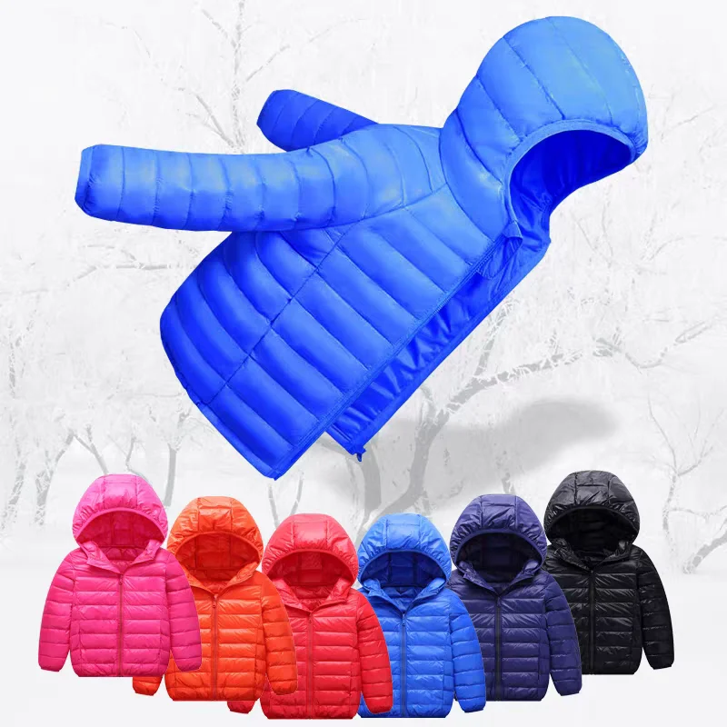 Color: black, Kid Size: 4T - Boys Girls Autumn Down Coats Kids Winter Windproof Jackets Children Solid Color Hooded Outerwear Teenager Fashion Warm Clothing