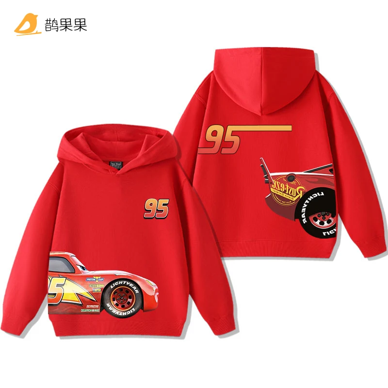 Color: Blue, Kid Size: 4 - Cars Lightning McQueen Fun Printed Kids Boys Girls Hooded Sweatshirt Fall and Winter Casual Fashion Warm Student Hoodie