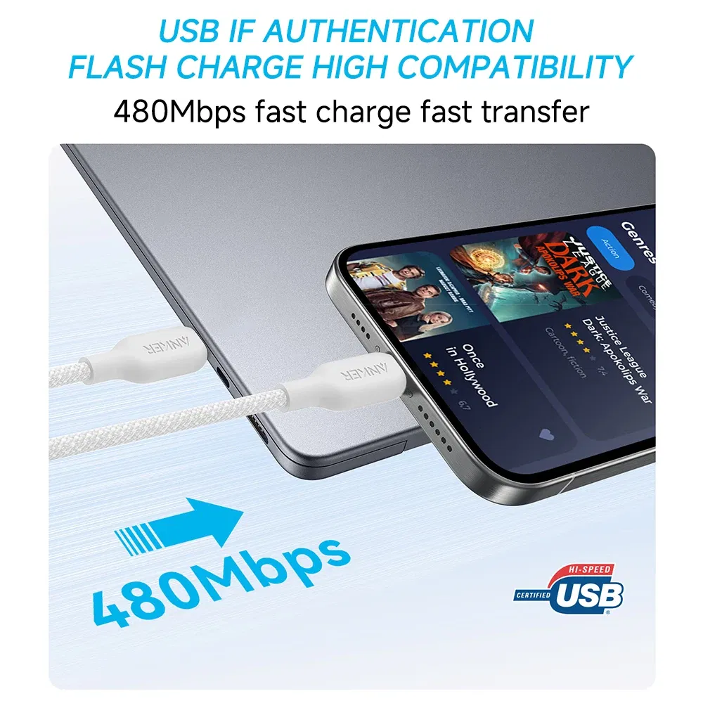 Length: 1.8m, Color: WHITE - Anker 240W USB-C to USB-C Cable Bio-based Nylon Braided Data Cable Environmentally For iPhone 15 iPad Pro MacBooks Android