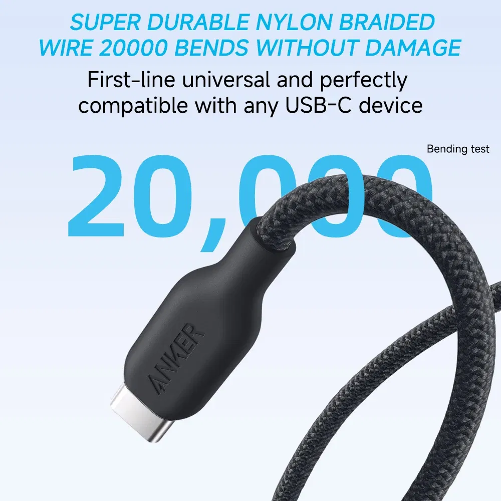 Length: 1.8m, Color: WHITE - Anker 240W USB-C to USB-C Cable Bio-based Nylon Braided Data Cable Environmentally For iPhone 15 iPad Pro MacBooks Android