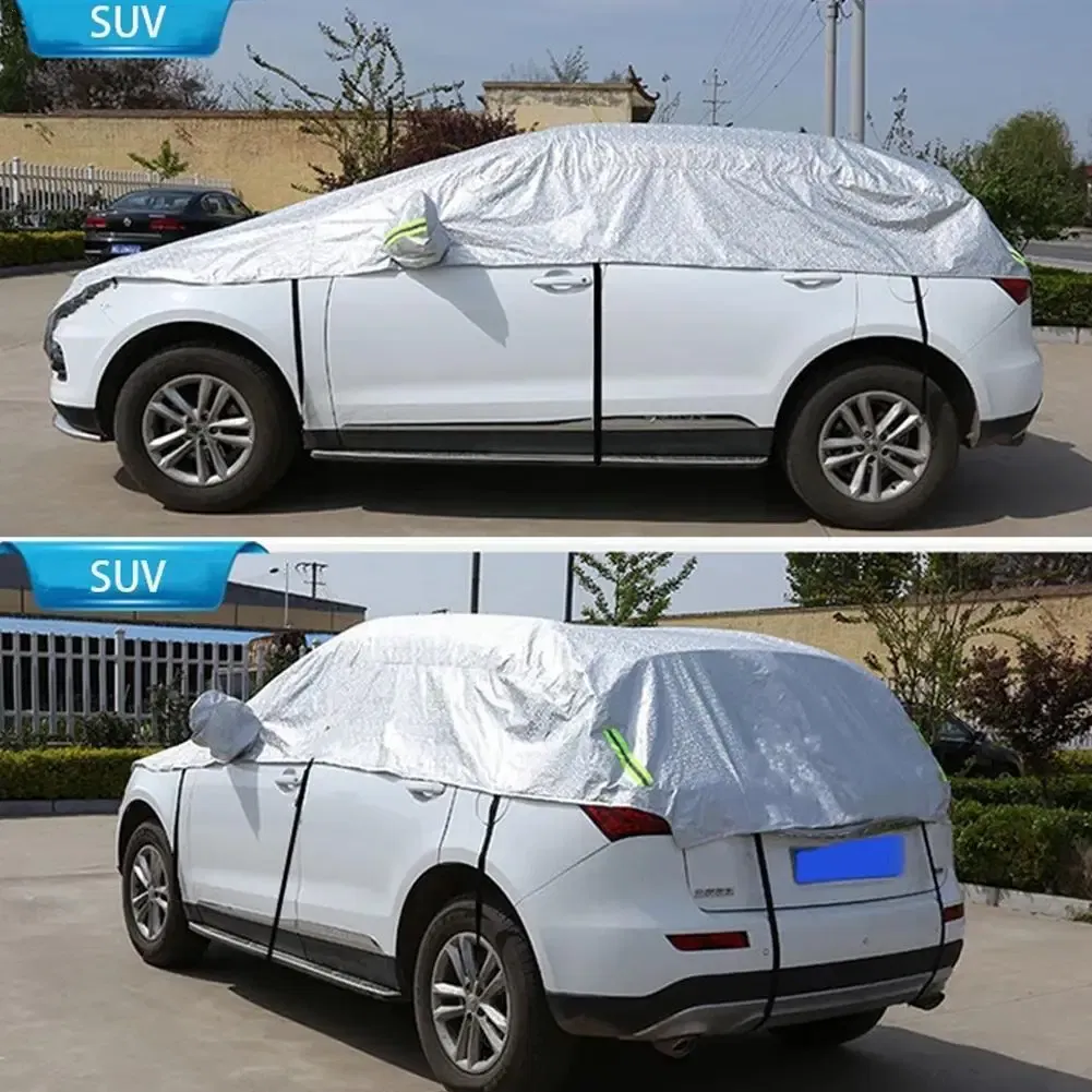 Color Name: WHITE, Ships From: CHINA - Universal Half Car Cover Shade Cover Outdoor Reflection Aluminum Film Waterproof Auto Cover For Sedan Hatchback Suv E2p5