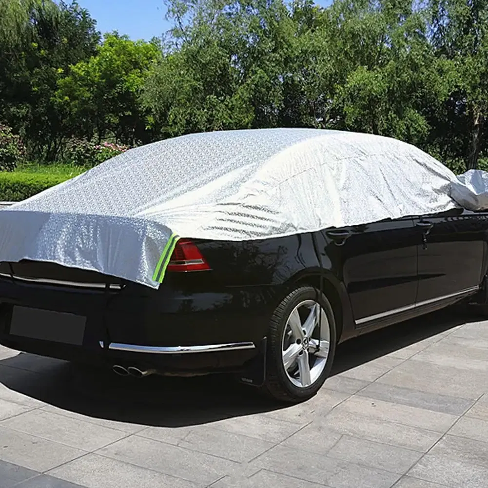 Color Name: WHITE, Ships From: CHINA - Universal Half Car Cover Shade Cover Outdoor Reflection Aluminum Film Waterproof Auto Cover For Sedan Hatchback Suv E2p5