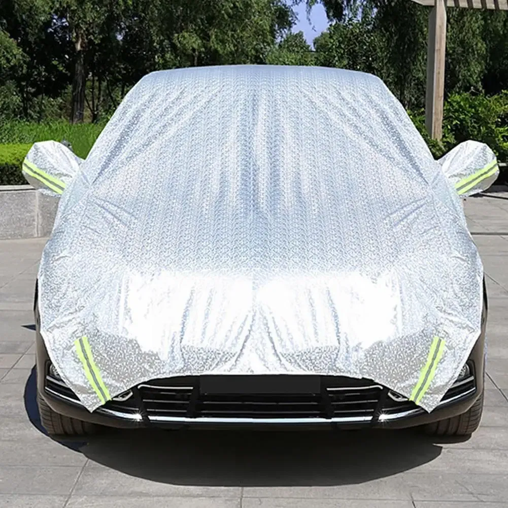 Color Name: WHITE, Ships From: CHINA - Universal Half Car Cover Shade Cover Outdoor Reflection Aluminum Film Waterproof Auto Cover For Sedan Hatchback Suv E2p5