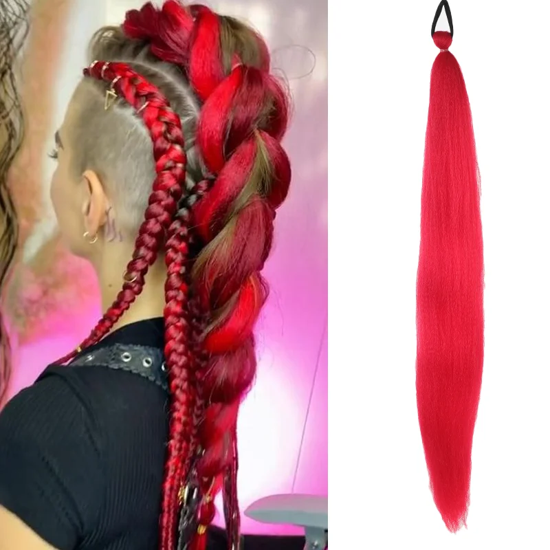 Color: 4/27HL, Stretched Length: 26inches - LUPU Synthetic Ponytail Extension with Elastic Tie Hair Band 26" Long Straight Colored Braiding Ponytail Ombre Pink Purple Blue