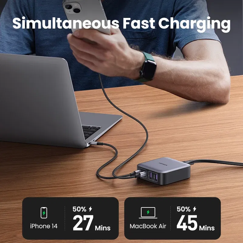 Plug Type: UK, Ships From: CHINA - UGREEN 100W 65W GaN Charger Desktop Laptop Fast Charger 4 in 1 Adapter For iPhone 15 14 13 Pro Max Phone Charger Xiaomi Samsung