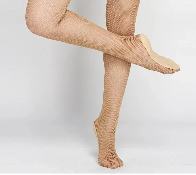 Color: Beige, Size: L - Professional Hard Mesh Tights Latin Dance Fishnet Stockings Competition Special Pantyhose Sole Non Slip Bone Line Oxford Socks
