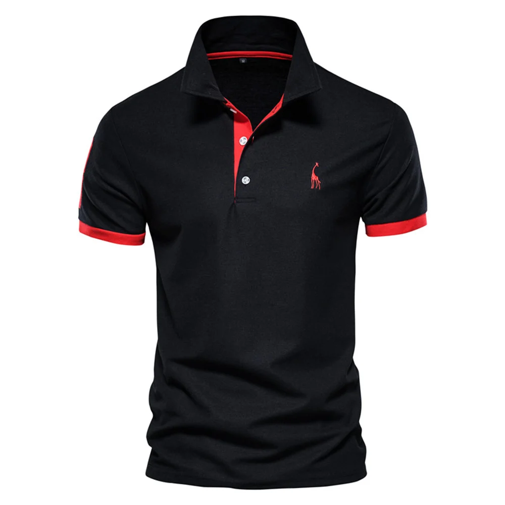 Color: black, Size: L - Dropshipping Polo Giraffe Shirt Men Quality Embroidery Summer Short Sleeve Polo Casual Business Social Mens Polos BR Size