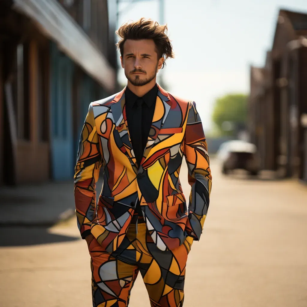 Long-sleeved Casual Colour Blocking Slim Suit Men's 3D Digital Printing Suit Cos Party Stage Nightclub Cool Performance Suit