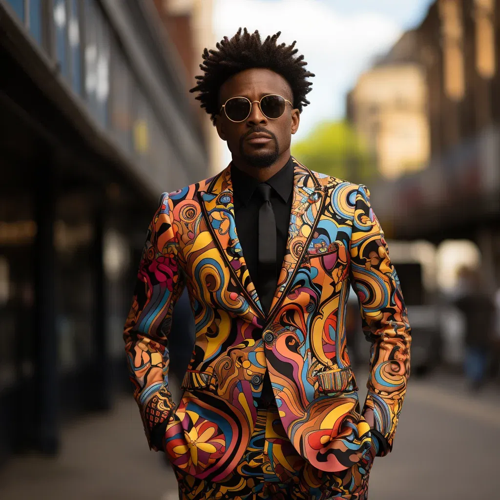 Long-sleeved Casual Colour Blocking Slim Suit Men's 3D Digital Printing Suit Cos Party Stage Nightclub Cool Performance Suit