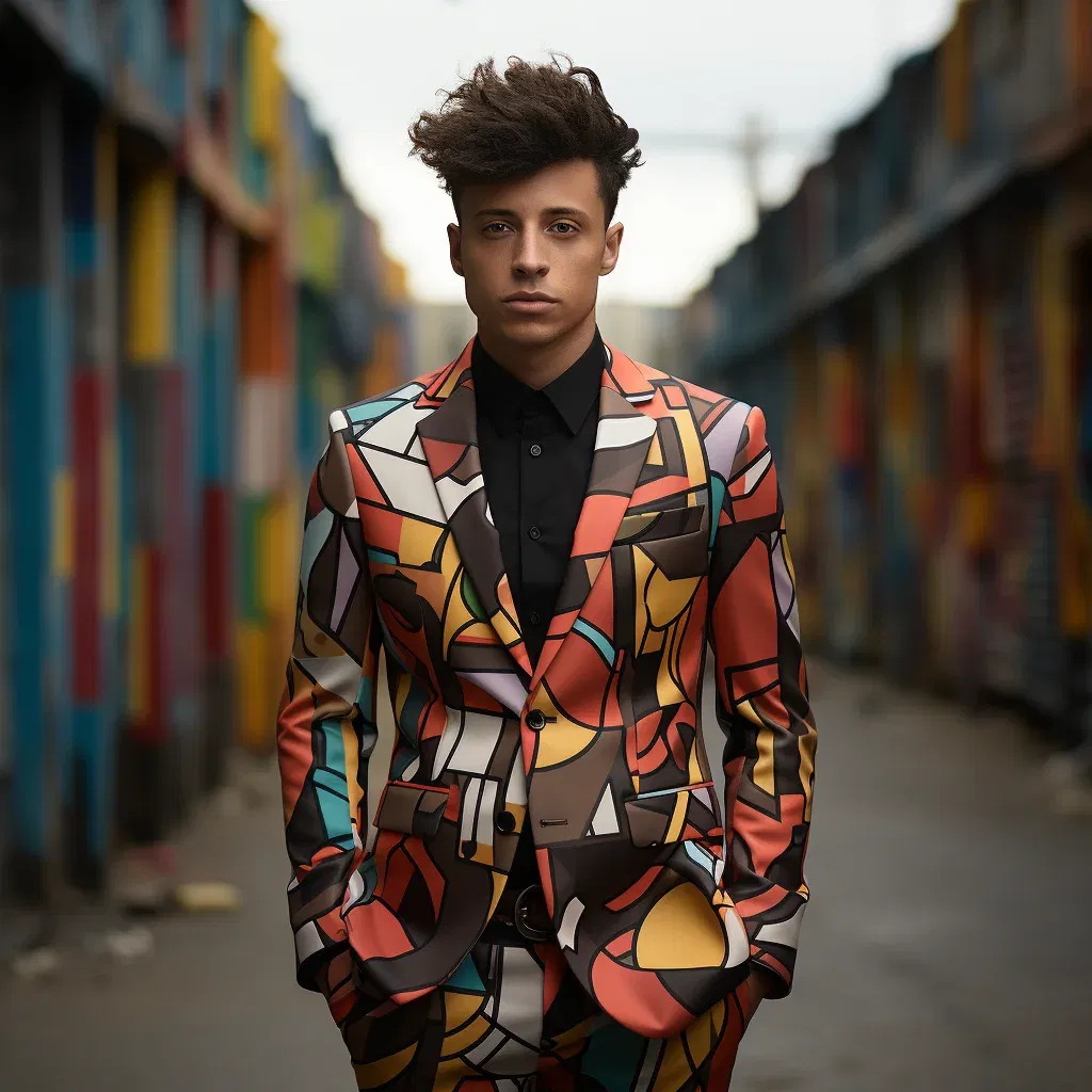 Long-sleeved Casual Colour Blocking Slim Suit Men's 3D Digital Printing Suit Cos Party Stage Nightclub Cool Performance Suit