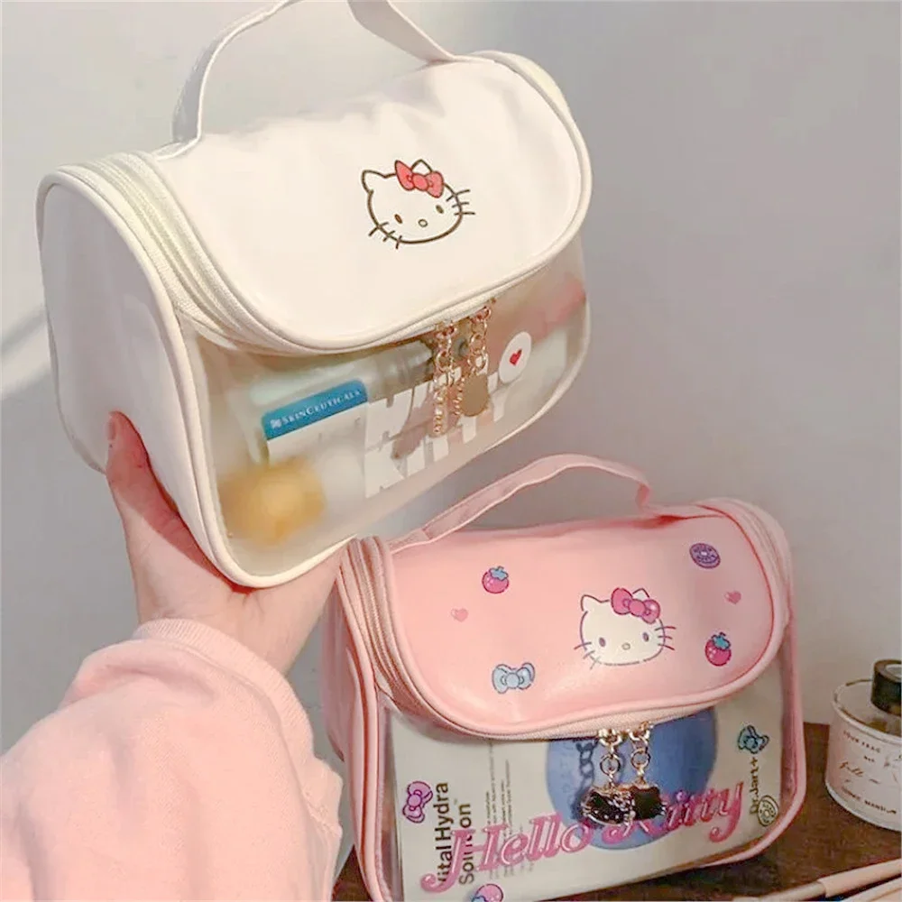 Color: Yellow - Sanrio Kawaii Hello Kitty Zipper Makeup Bag Black Beauty Cinnamon Roll Large Capacity Waterproof portable Millennium Girls Wash