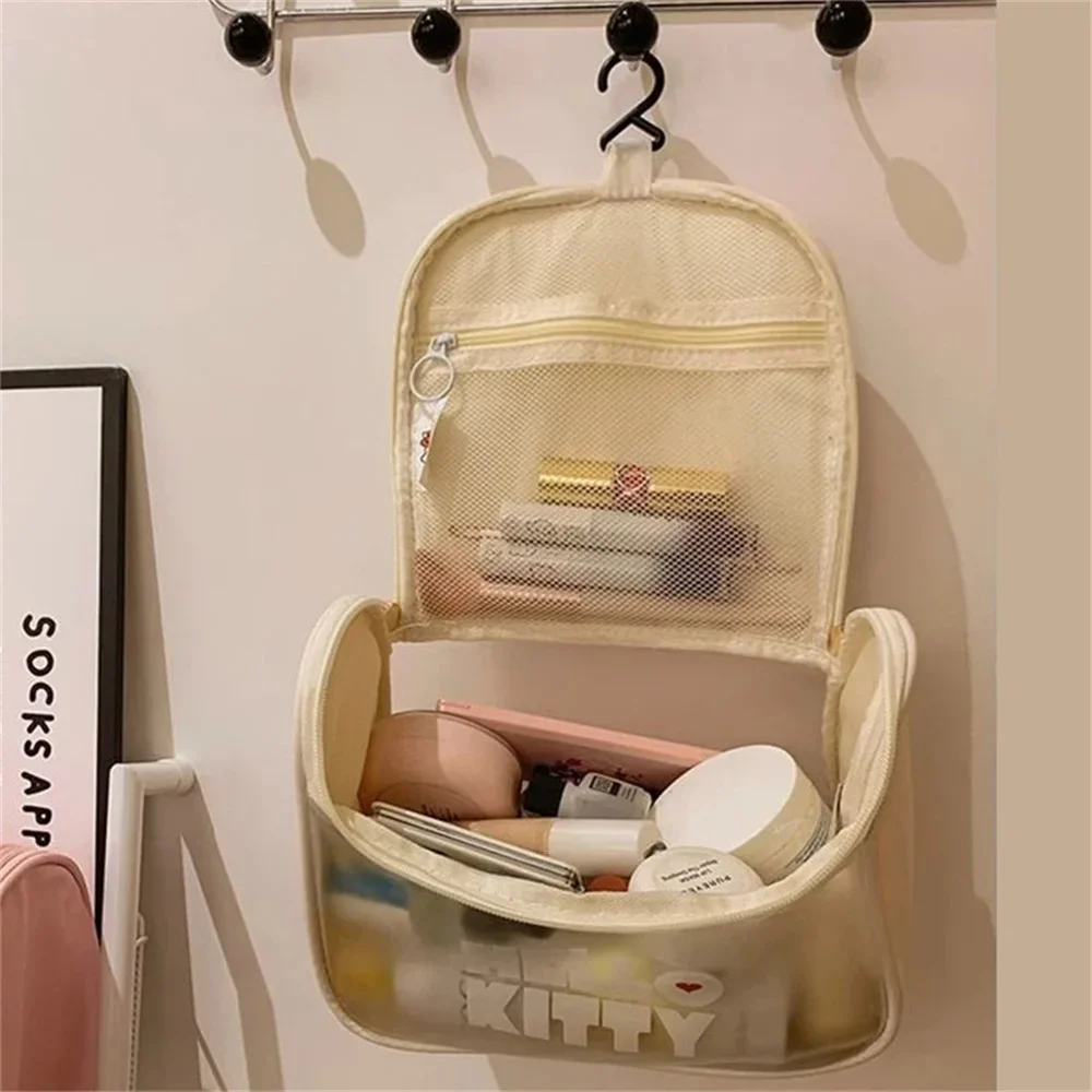 Color: Yellow - Sanrio Kawaii Hello Kitty Zipper Makeup Bag Black Beauty Cinnamon Roll Large Capacity Waterproof portable Millennium Girls Wash