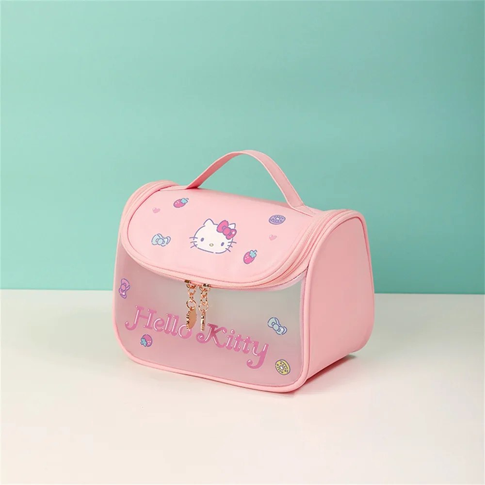Color: Yellow - Sanrio Kawaii Hello Kitty Zipper Makeup Bag Black Beauty Cinnamon Roll Large Capacity Waterproof portable Millennium Girls Wash
