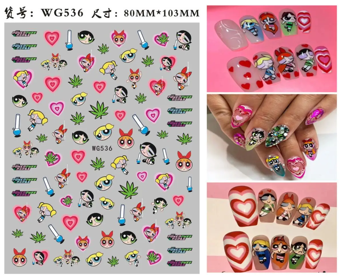 Color: Black & Cyan - 1PCS Big Eyes Girl 3D Adhesive Nail Art Sticker Pikachu Lilo and Stitch Cartoon Nail Sticker Nail Decal Nail Art Decoration