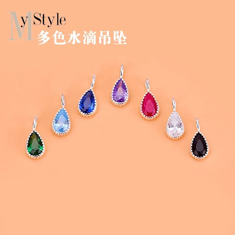 Metal color: Rhodium Plated, Ships From: CHINA - S925 Sterling silver micro-inlaid Color Water drop Zircon pendant Handmade beaded material bracelet necklace accessory