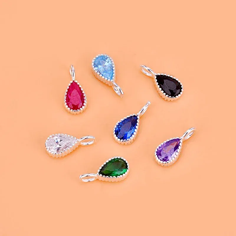 Metal color: Rhodium Plated, Ships From: CHINA - S925 Sterling silver micro-inlaid Color Water drop Zircon pendant Handmade beaded material bracelet necklace accessory