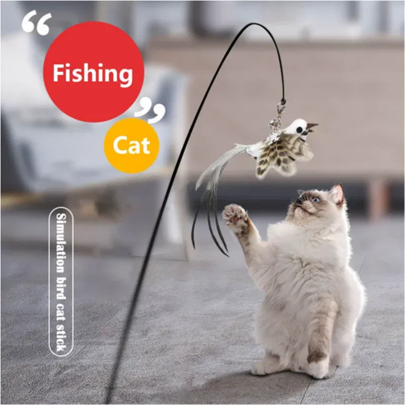 Color: RED COLOR, Ships From: CHINA - Simulation Bird Interactive Funny Cat Stick Toy Furry Feather Bird With Bell Sucker Cat Stick Toy Kitten Playing Pet Accessories