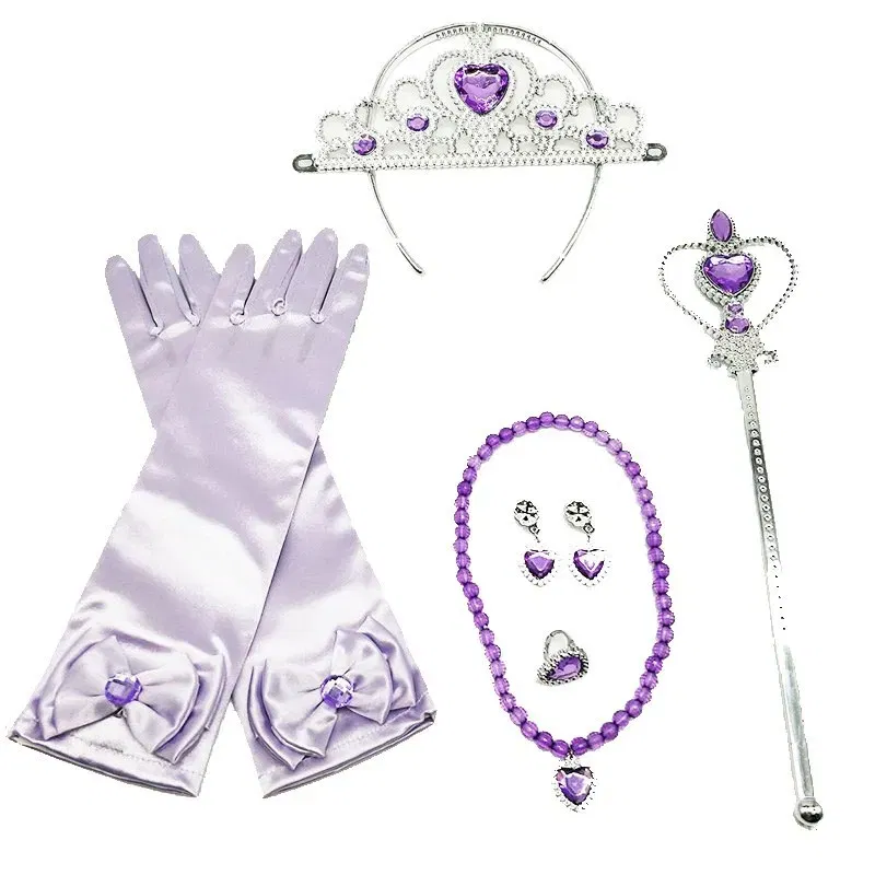Color: MAROON - Girls Princess Accessories Kids Party Costume Aurora Belle Sofia Snow Queen Elsa Anna Magic Wand Crown Tiara Gloves Wig Braid
