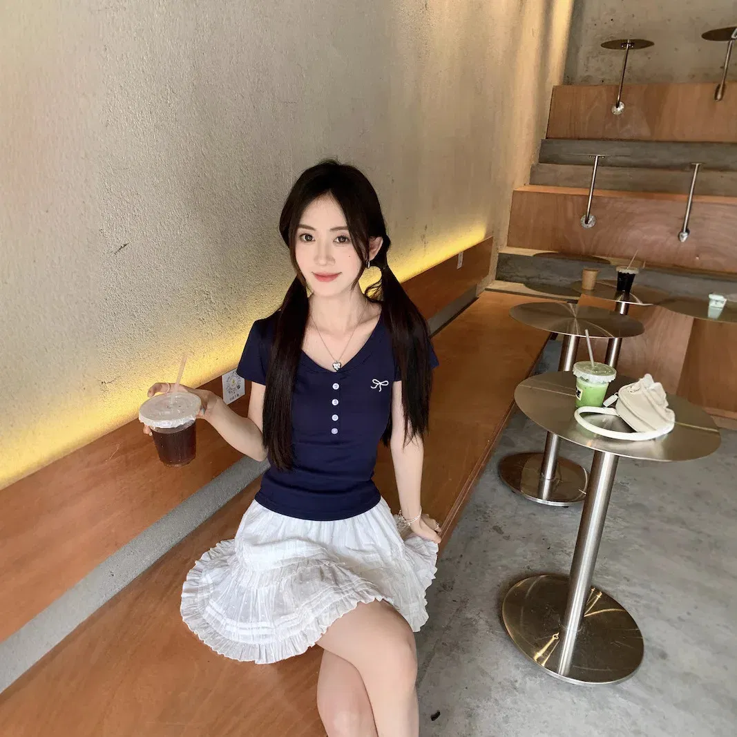Women Summer Sexy Short Sleeve T-Shirts Tops Solid Slim Fit Pullovers Causal Tees Female Bow Embroidery Streetwear Basics Tees