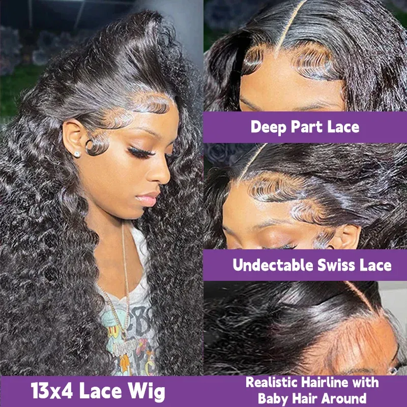 Color: #10, Ships From: CHINA, Stretched Length: 26inches, Density: 100% - Curly Human Hair Wigs For Women Water Wave Lace Front Wig 13x4 13x6 Lace Frontal Deep Wave Wig 100% Human Hair Hd Lace Wigs