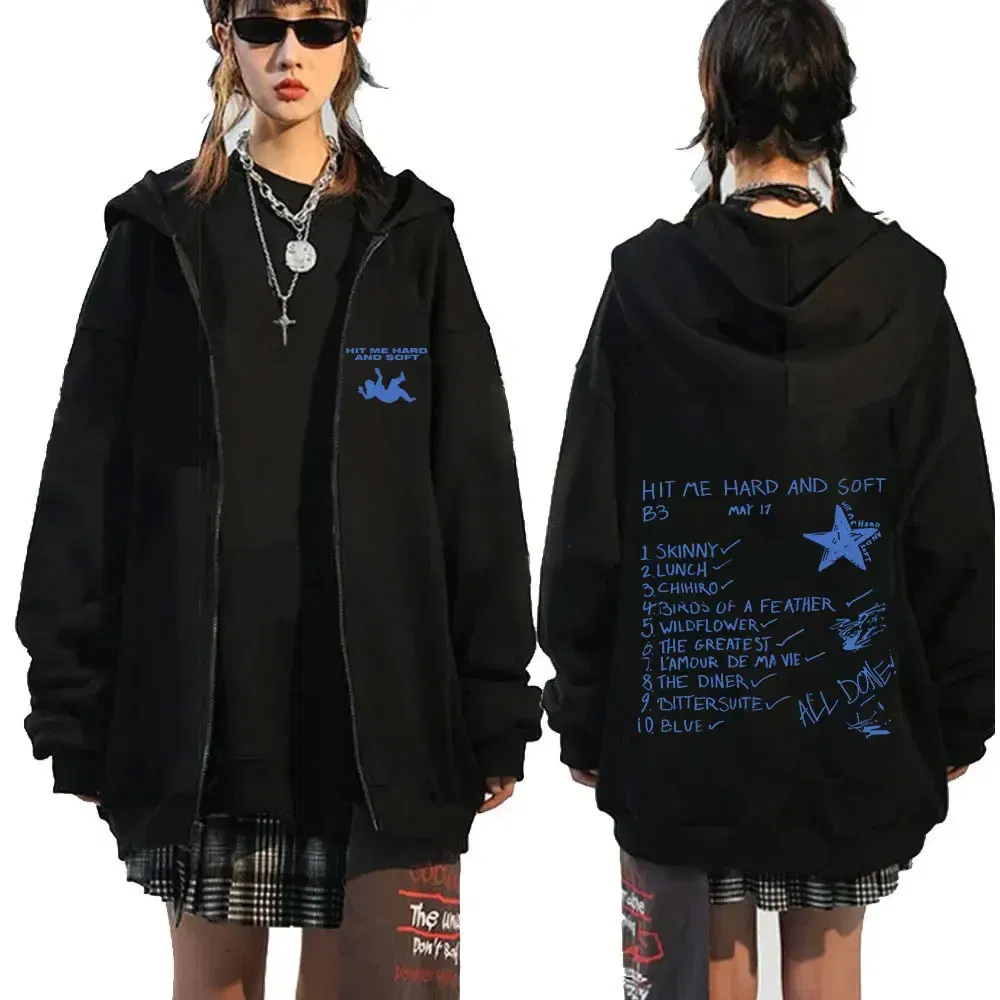 Color: Dark Grey, Size: M - Hit Me Hard and Soft 2025 Tour Zipper Hoodies Men Women Harajuku Pullovers Fashion Hip Hop Zip Up Sweatshirts Jackets Fans Gift
