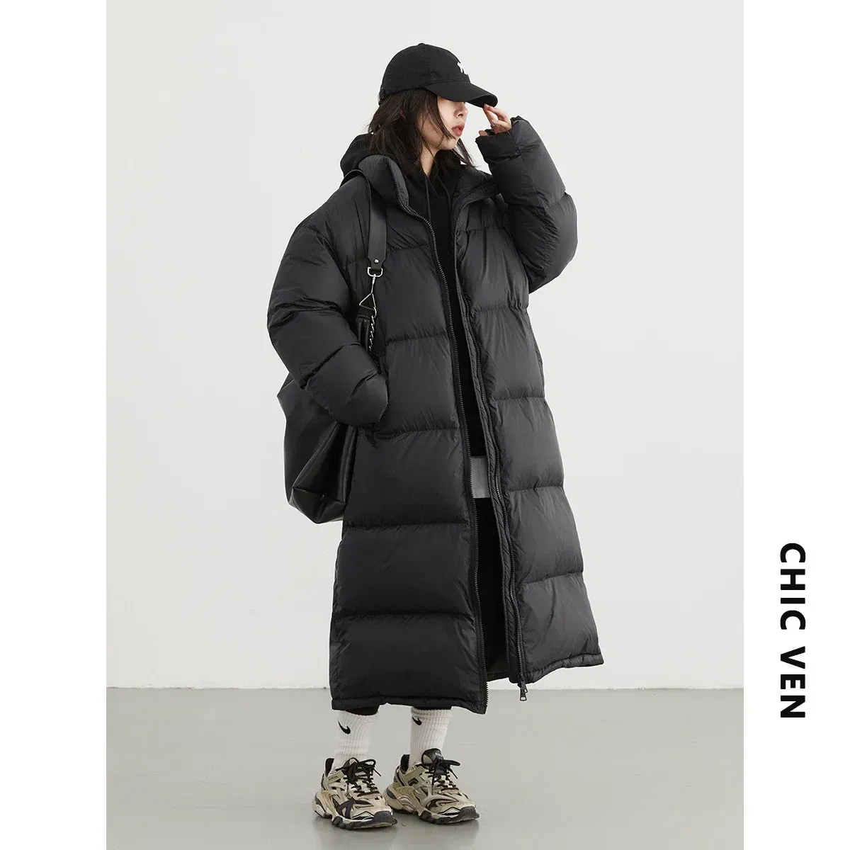 CHIC VEN Women Down Coats New Long Thick Warm Down Jackets Overcoat White Duck Down Loose Casual Jacket Autumn Winter 2023