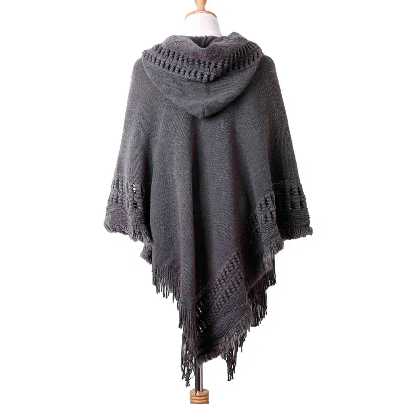Color: SKY BLUE, Size: One Size - New Women Ladies Tassel Cape Coat Fringe Poncho Oblique Stripe Coat Bohemian Shawl Scarf