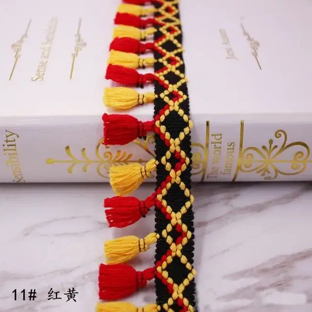 Color: Brass - 1Yard Lace Ribbon Sewing Trim Tassel Trim Lace Fabric Sewing Fringe Sewing Lace Kintted Fabric Handmade DIY Craft Accessories