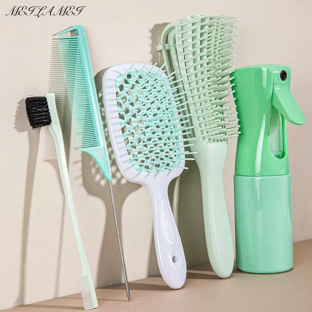 Color: Green - 5 Pcs/Set Hair Brush Detangling Brush Scalp Massage Hair Comb Green Adjust Octopus Curly Comb Women Detangle Hairbrush Salon