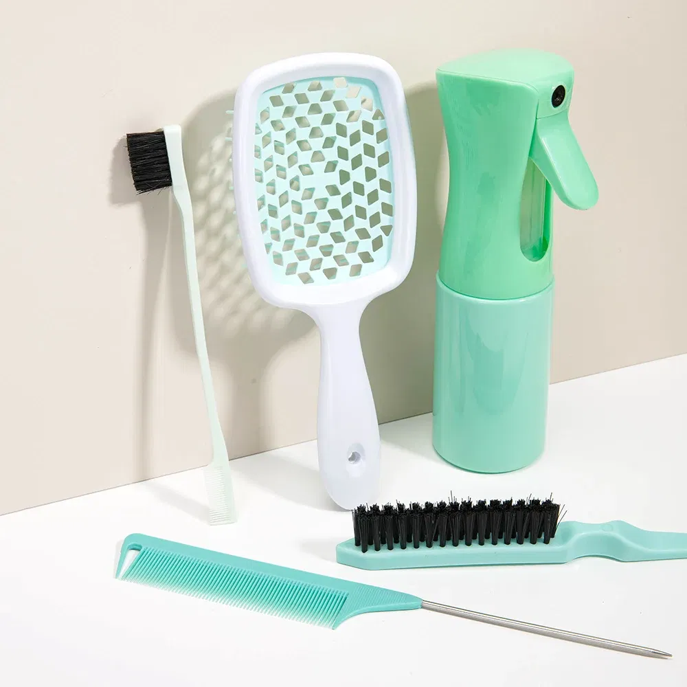 Color: Green - 5 Pcs/Set Hair Brush Detangling Brush Scalp Massage Hair Comb Green Adjust Octopus Curly Comb Women Detangle Hairbrush Salon