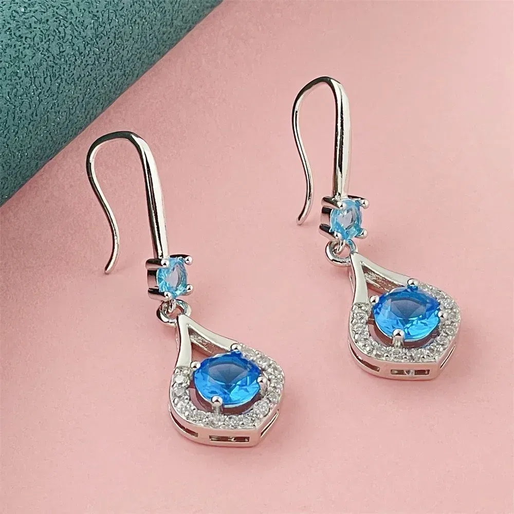 Gem Color: APRICOT - 925 Silver Heart Shape Earrings Women Exquisite Student Jewelry Accessories
