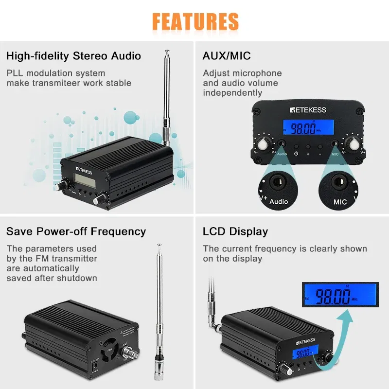 Color: Black, Ships From: CHINA - Retekess TR509 Wireless FM Broadcast Transmitter Stereo Radio Station Campus Amplifier AUX Input For Drive-in Church Cinemas