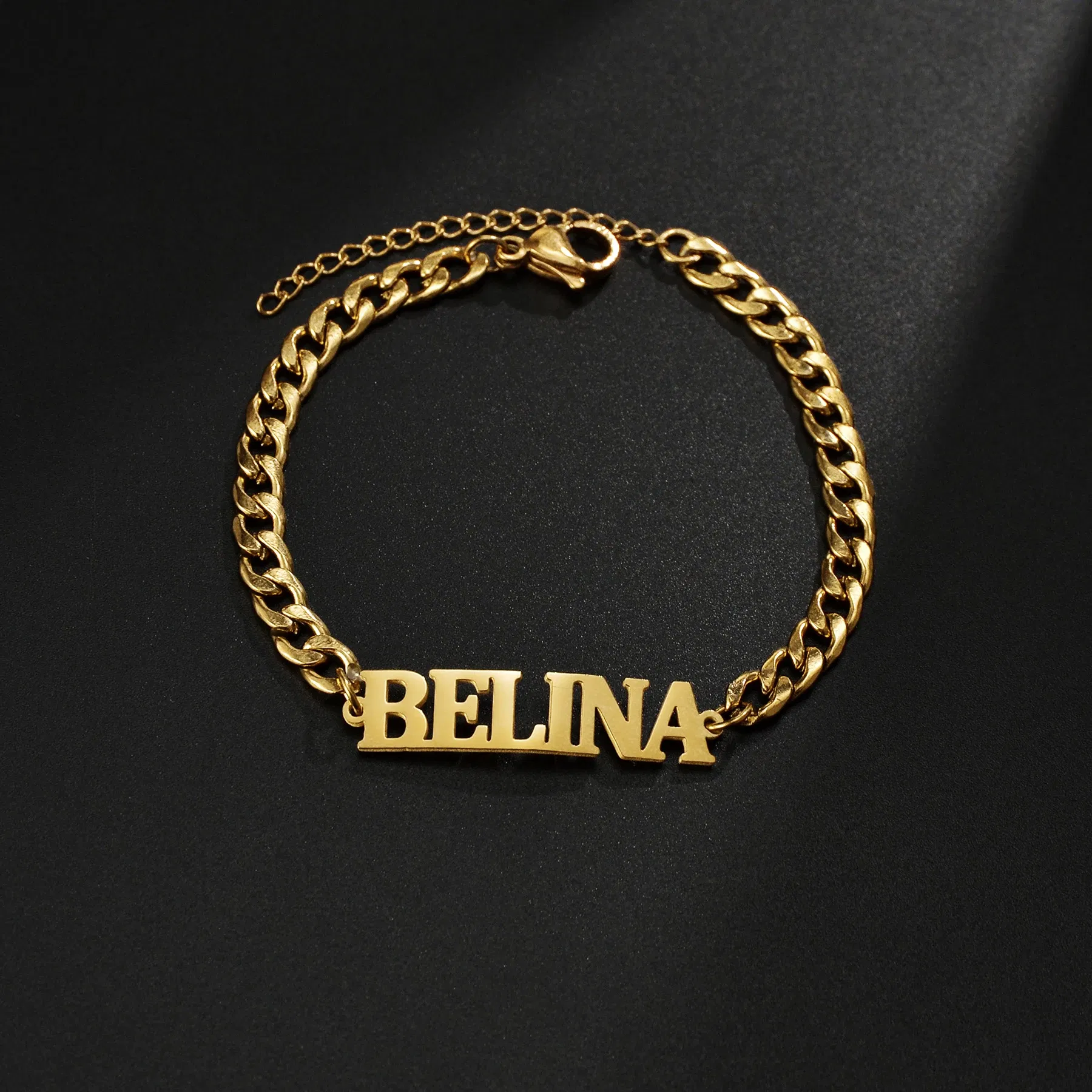 Metal Color: Dark Gold, Length: 18.5cm, Main Stone Color: Silver - Atoztide Personalized Custom Name Bracelet for Women Men Stainless Steel 10mm Cuban Chain Nameplate Handmade Bangle Jewelry Gift