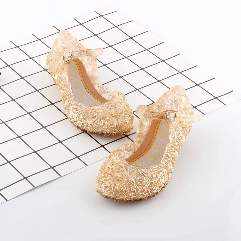 Color: Pink, Shoe Size: 5 - Elsa Princess Crystal Shoes for Girls 2024 New Fashion Kids Birthday Casual Sandals Shoes Baby Wedding Party Shoes