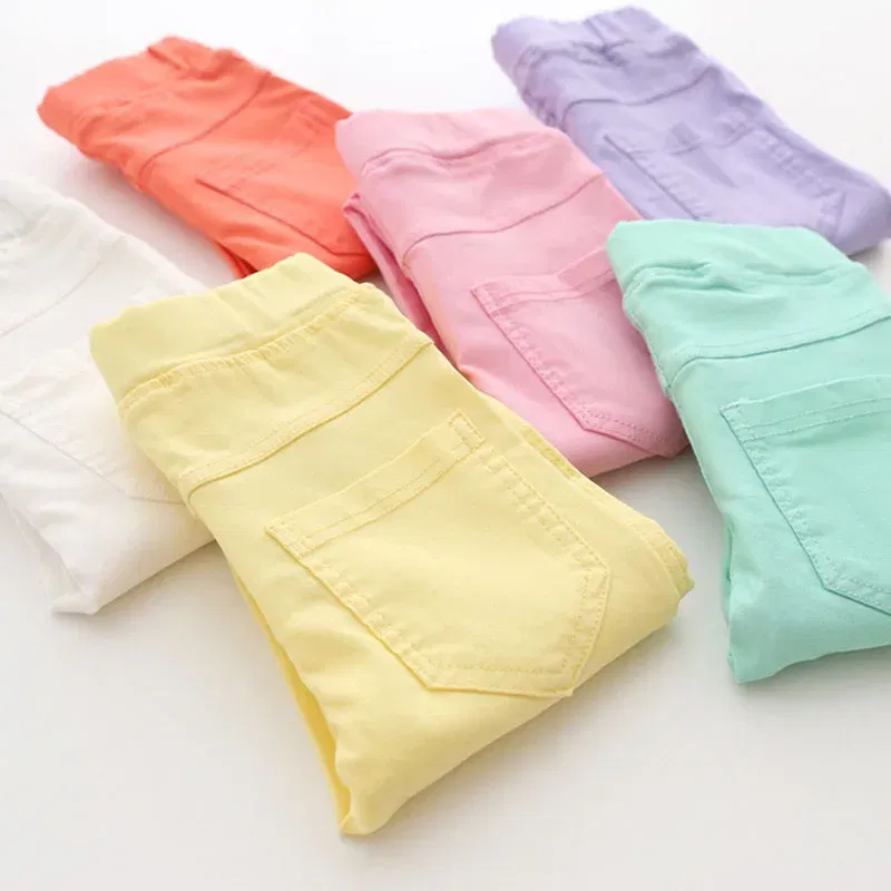 Color: WHITE, Kid Size: 4 - Girls Pants Children Kids Pencil Pants Spring Summer Fashion Candy Colors