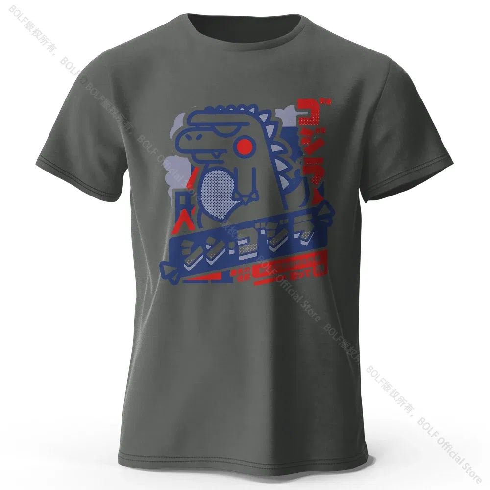 Color: Dark Grey, Size: L - Harajuku Kawaii Animal Printed 100% Cotton T-Shirt, Lightweight Round Neck Short Sleeve Tee, Unisex Casual Wear