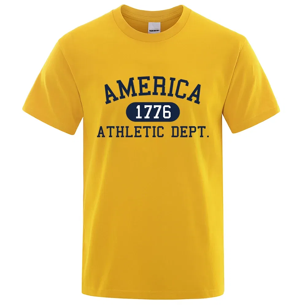 Color: Orange, Size: XXL - America 1776 Athletic Dept Letter Tshirt Man Fashion Tee Clothes Summer Luxury T-Shirt Hip Hop Breathable Cotton Tee Clothes